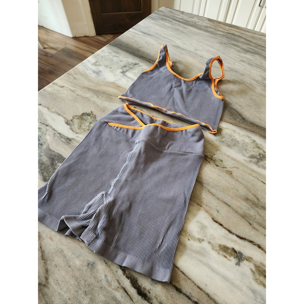 FP Movement Free People Ribbed Seamless V-Front Shorts & Crop Tank Set Grey XS/S
